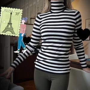 Maje Black and White Turtleneck worn once
